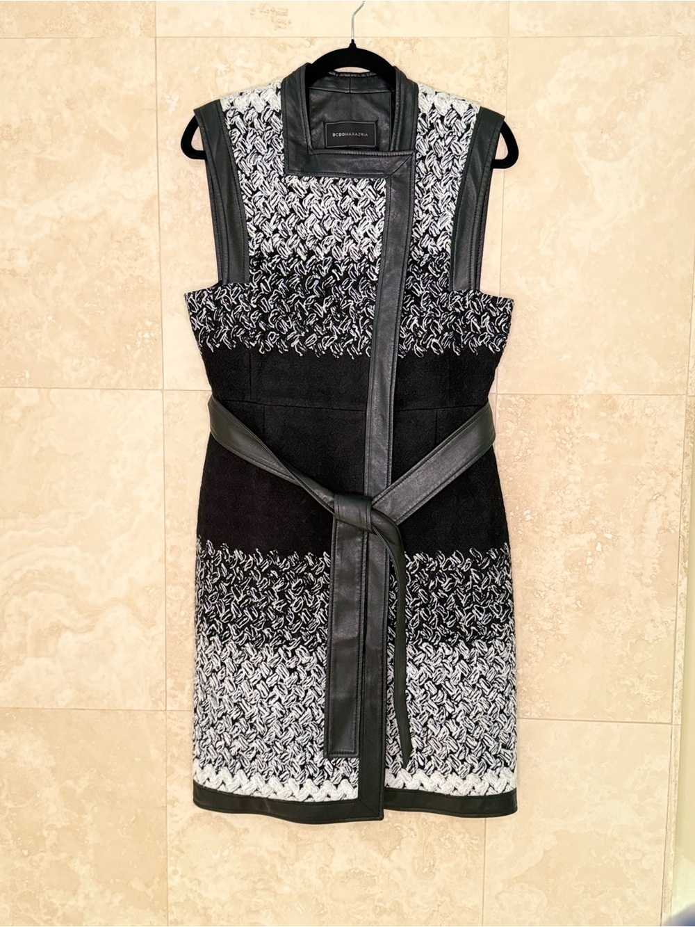 BCBGMAXAZRIA Mayson Chevron Ombre Jacquard Tweed Zip Jacket Dress Size S EUC